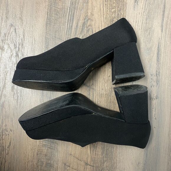 VTG 90’s Prima Royale Black Fabric Chunky Platform Pumps Heels Women's 6.5M - Picture 7 of 10